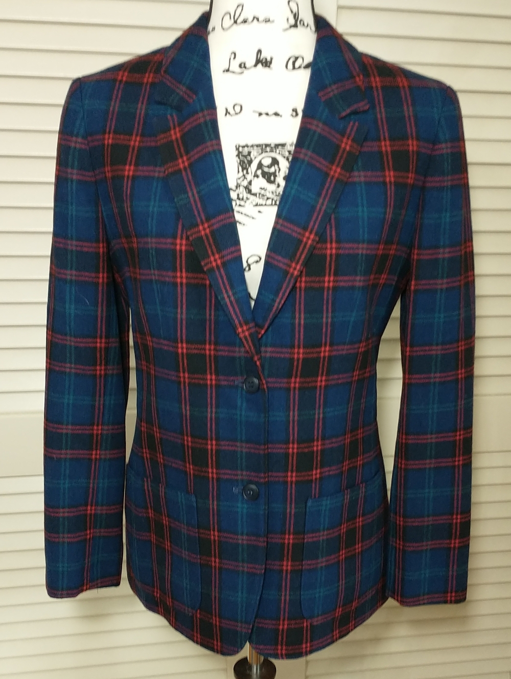 Vintage Pendleton Wool Blue/Red Plaid Blazer, Size S/M, CottageCore, GrannyCore